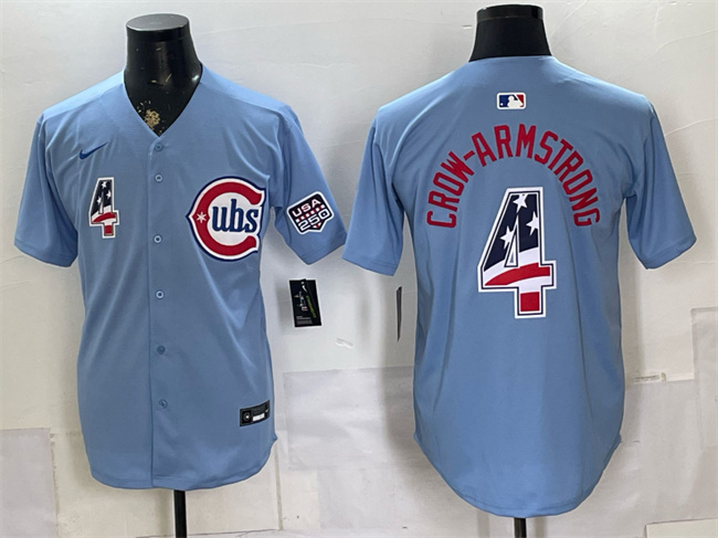 Men's Chicago Cubs #4 Pete Crow-Armstrong Blue 2026 USA 250 Fourth of July 2nd Alternate Limited Stitched Baseball Jersey